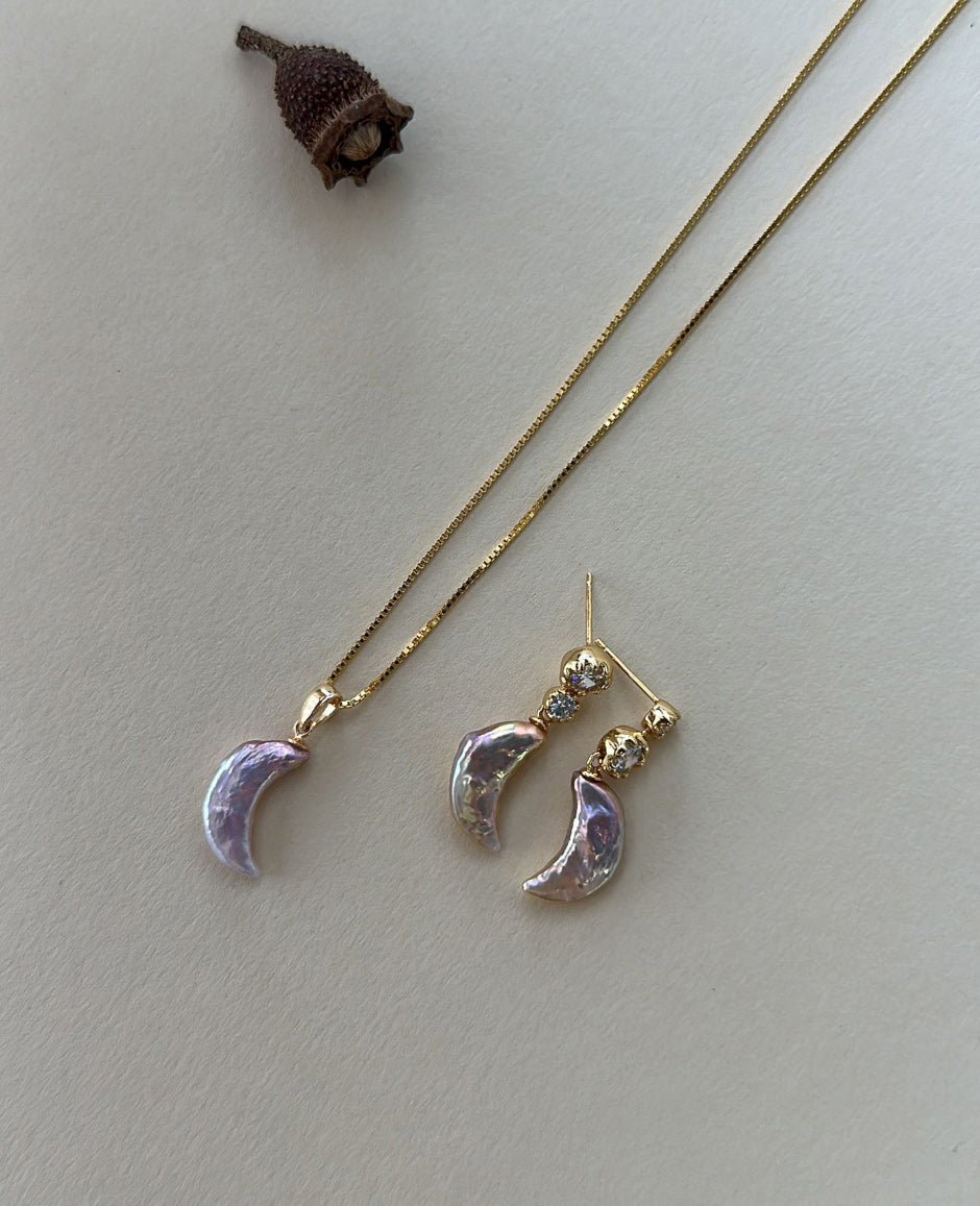 Golden Iridescent Moon Necklace