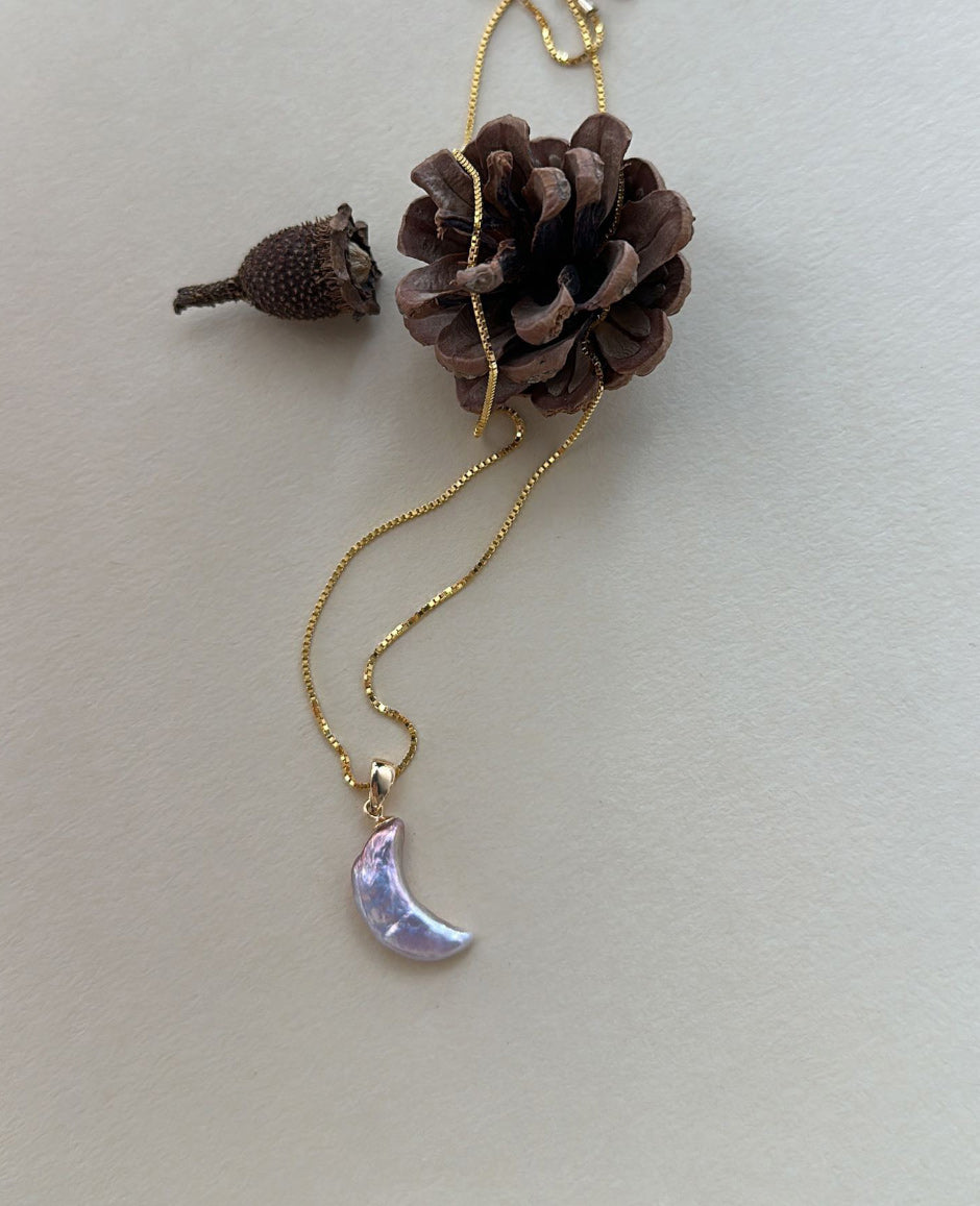 Golden Iridescent Moon Necklace