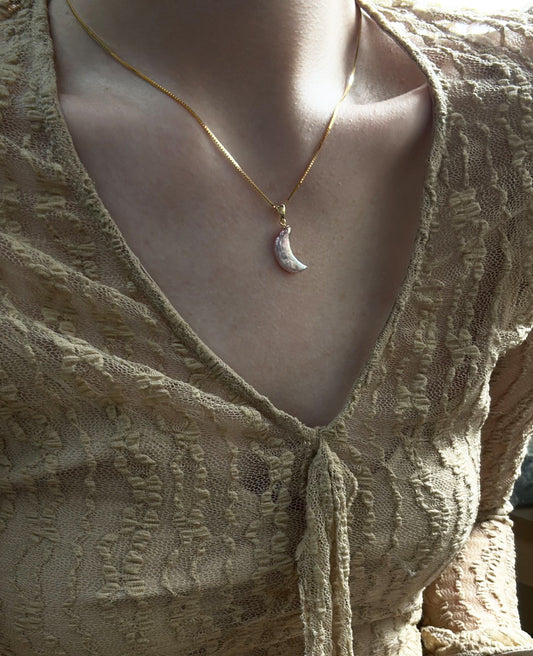 Golden Iridescent Moon Necklace