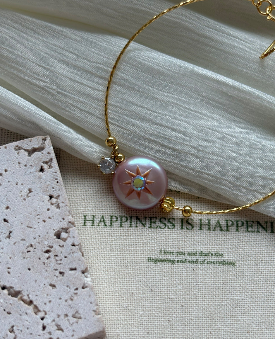 Lilac Button Pearl Bracelet