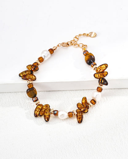 Tiger Eye & Natural Pearl Silver Bracelet