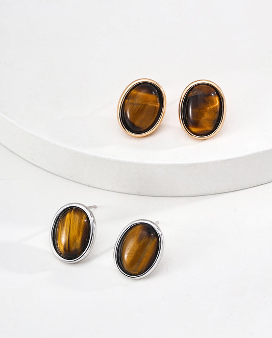 Tiger Eye Silver Earrings
