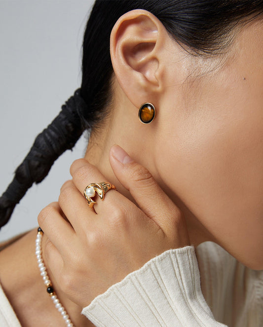 Tiger Eye Silver Earrings